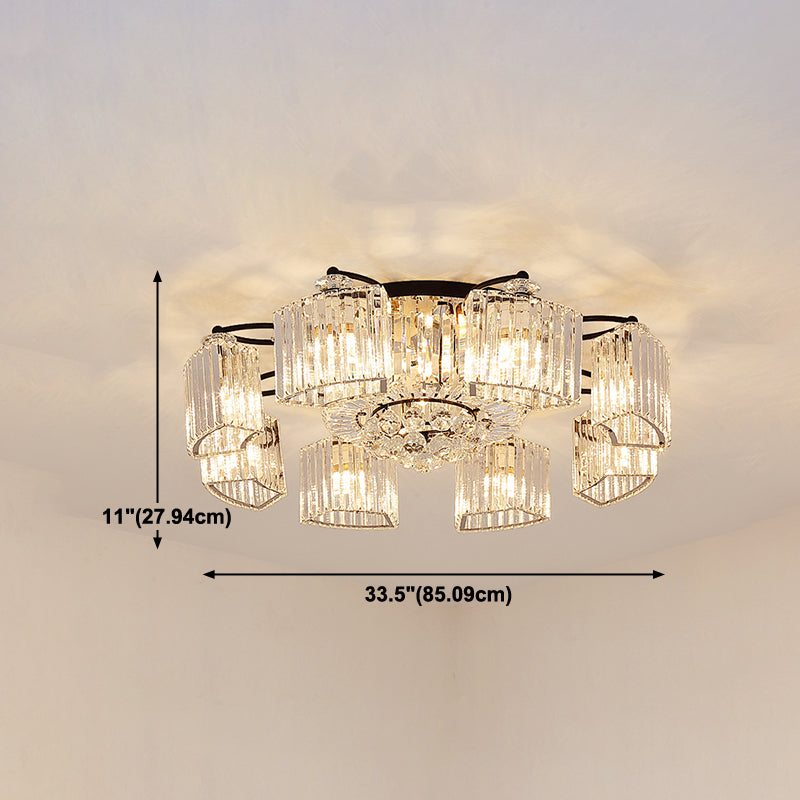 Contemporary Geometric Flush Light Fixture Crystal Flushmount Lighting in Black
