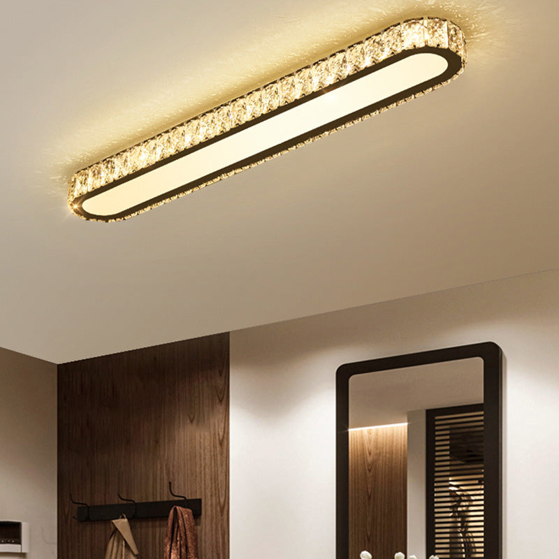 Luminaire encastré ovale contemporain en cristal à 1 lumière, plafonnier argenté