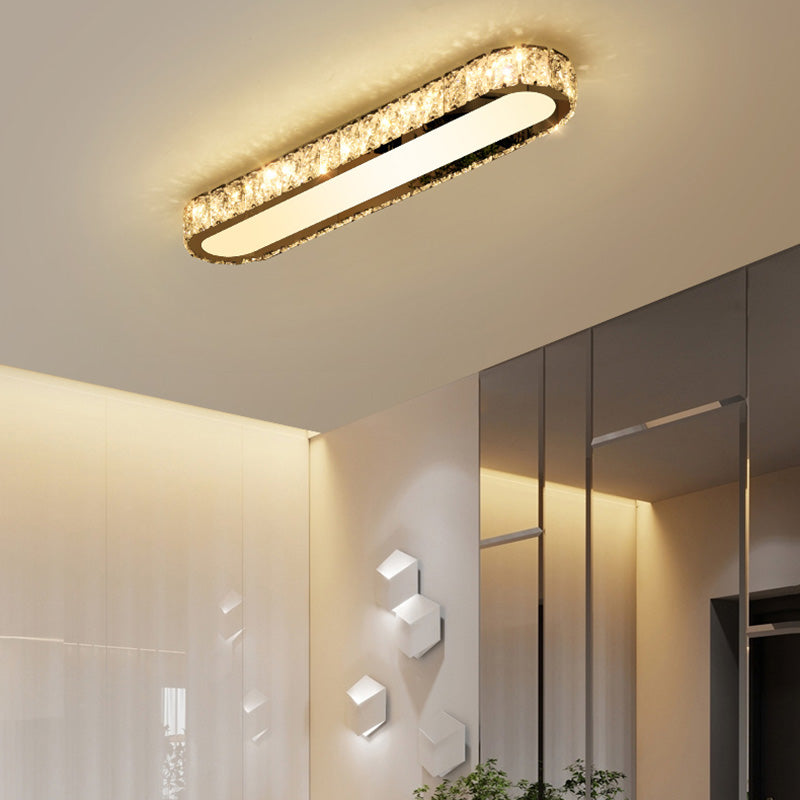 Luminaire encastré ovale contemporain en cristal à 1 lumière, plafonnier argenté