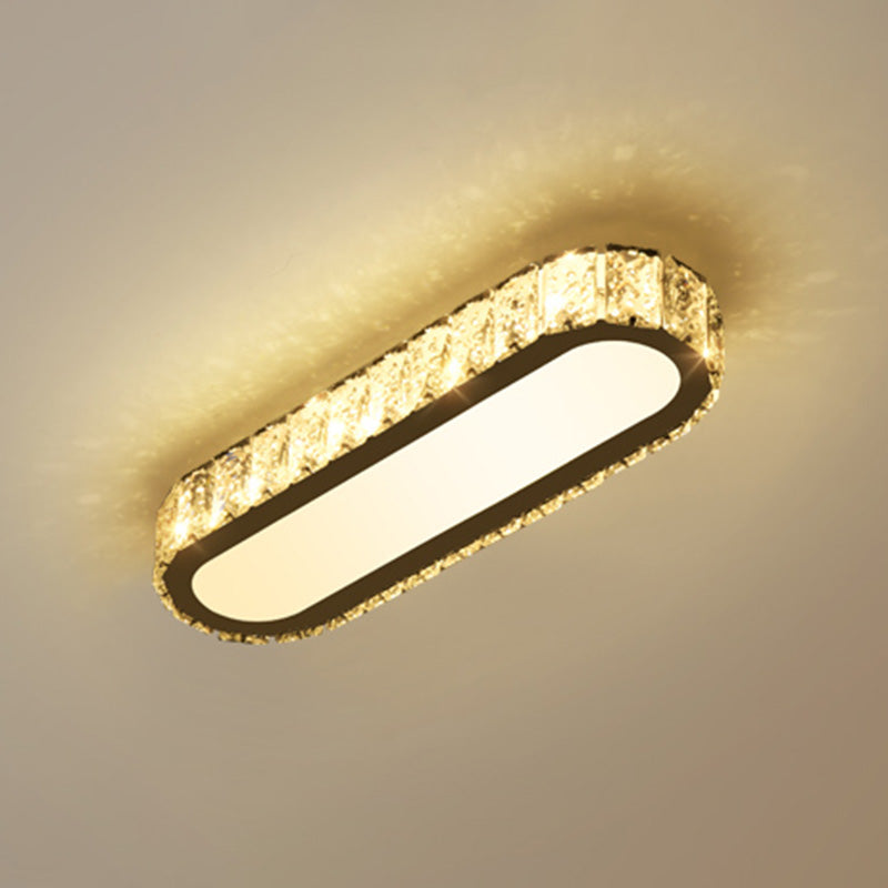 Luminaire encastré ovale contemporain en cristal à 1 lumière, plafonnier argenté