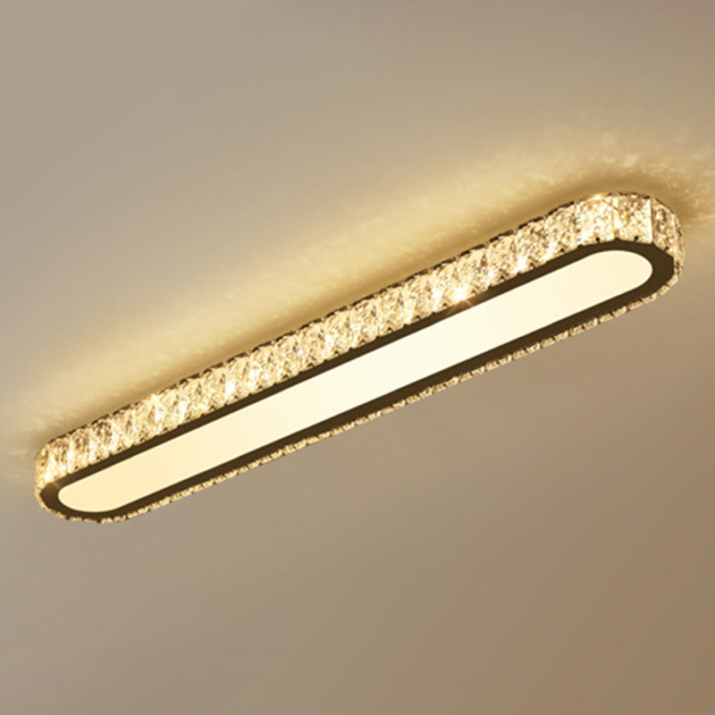 Luminaire encastré ovale contemporain en cristal à 1 lumière, plafonnier argenté