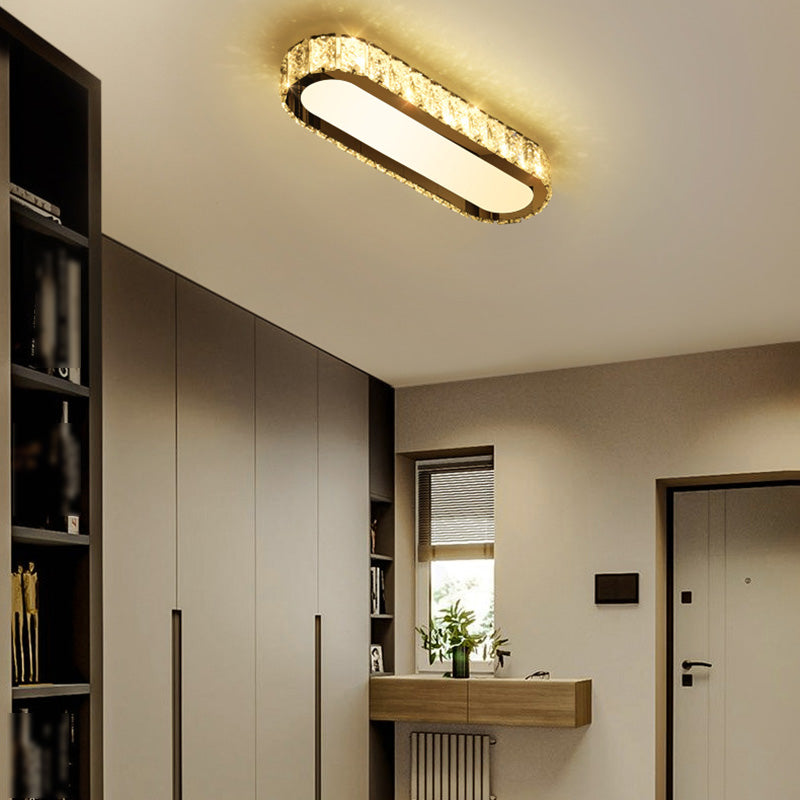 Luminaire encastré ovale contemporain en cristal à 1 lumière, plafonnier argenté