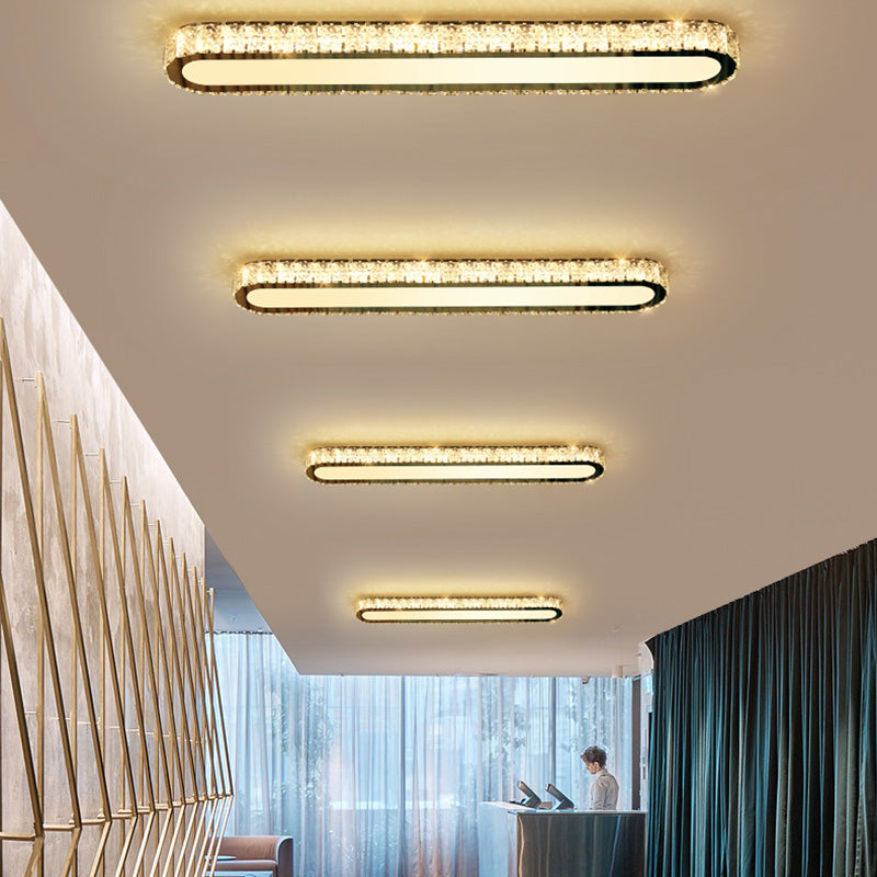 Luminaire encastré ovale contemporain en cristal à 1 lumière, plafonnier argenté