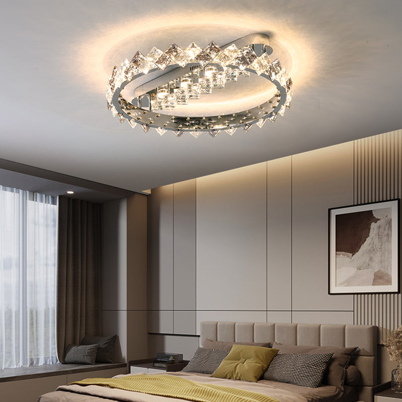 Modern Circular Flush Light Fixture Crystal 1 Light Flushmount Lighting in Grey