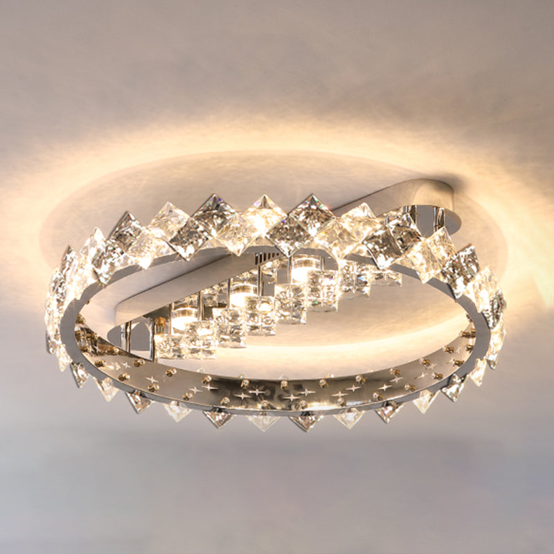 Modern Circular Flush Light Fixture Crystal 1 Light Flushmount Lighting in Grey