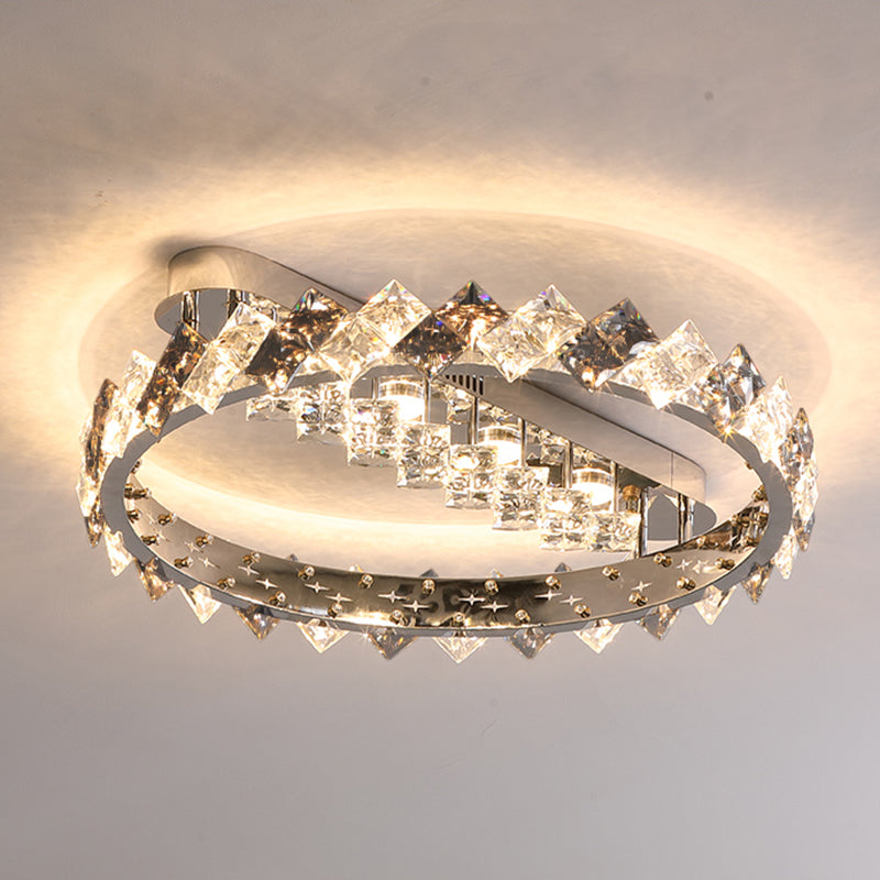 Modern Circular Flush Light Fixture Crystal 1 Light Flushmount Lighting in Grey