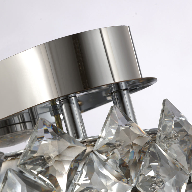 Modern Circular Flush Light Fixture Crystal 1 Light Flushmount Lighting in Grey