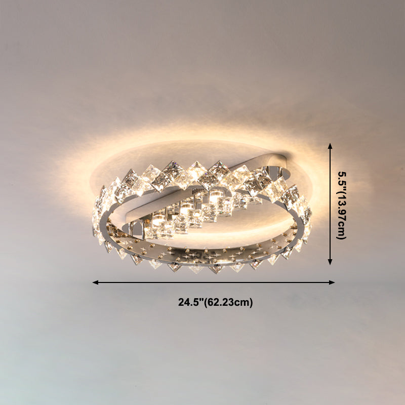 Modern Circular Flush Light Fixture Crystal 1 Light Flushmount Lighting in Grey