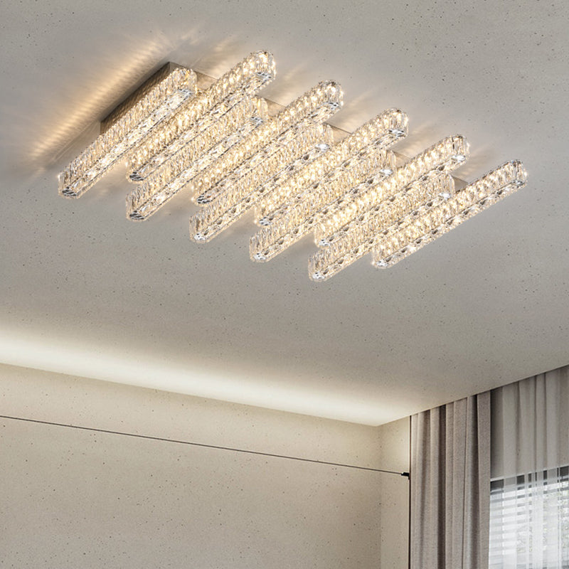 Luminaire encastré géométrique contemporain Plafonniers en cristal en argent