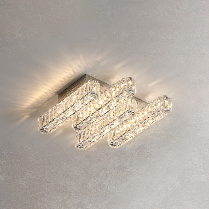Luminaire encastré géométrique contemporain Plafonniers en cristal en argent