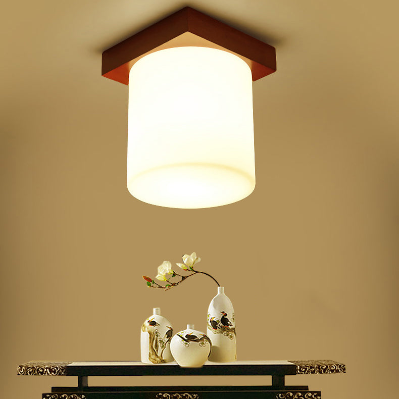 Lámpara empotrada geométrica moderna de madera, 1 luz, montaje empotrado en marrón