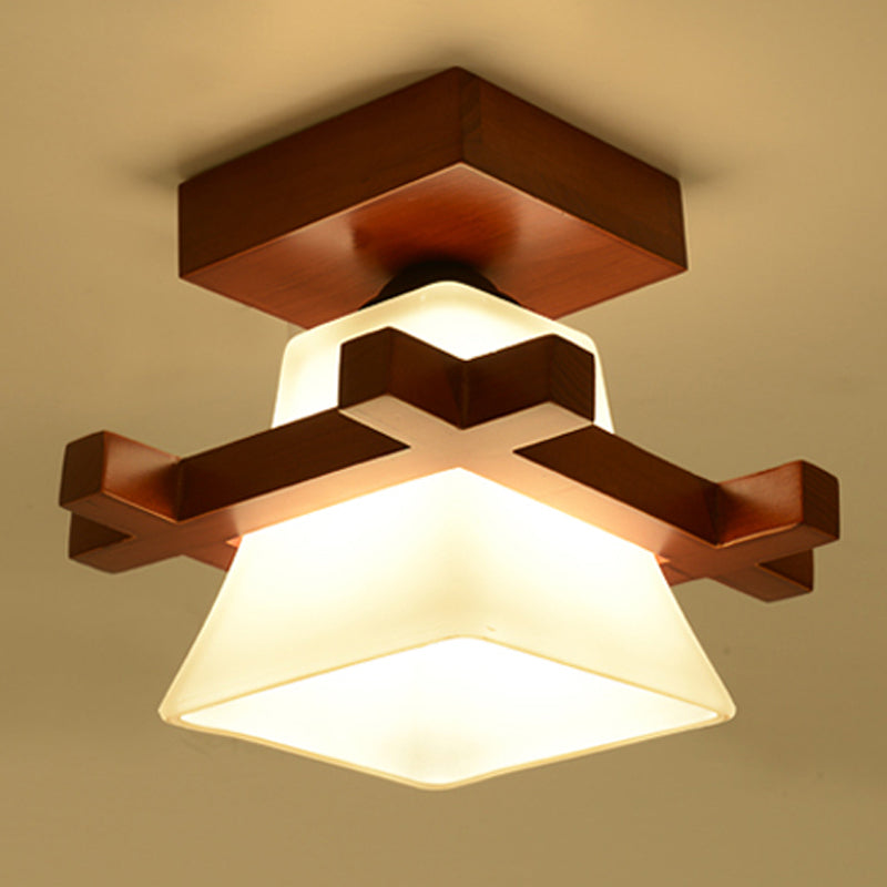 Lámpara empotrada geométrica moderna de madera, 1 luz, montaje empotrado en marrón