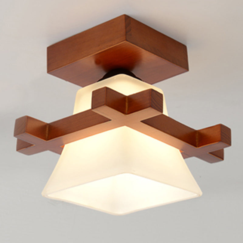 Lámpara empotrada geométrica moderna de madera, 1 luz, montaje empotrado en marrón
