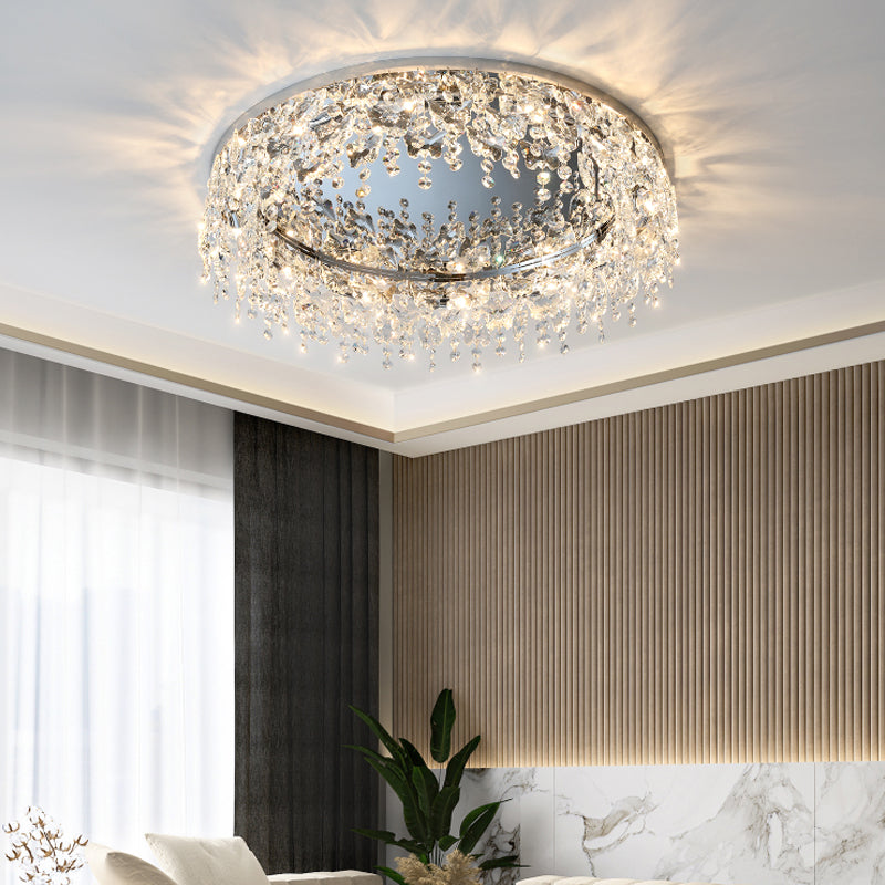 Contemporary Flush Light Fixtures Fringed Crystal Flush Mount Lampen in Silber