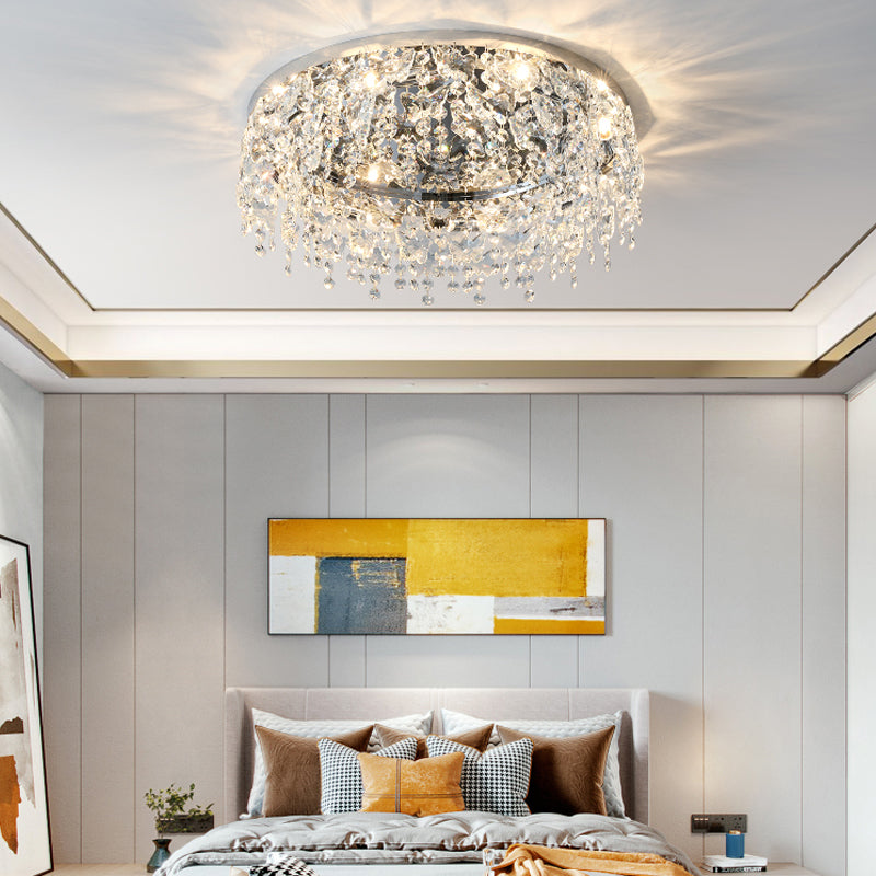 Contemporary Flush Light Fixtures Fringed Crystal Flush Mount Lampen in Silber