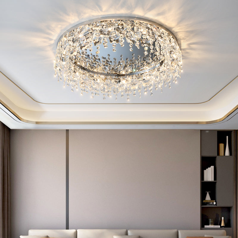 Contemporary Flush Light Fixtures Fringed Crystal Flush Mount Lampen in Silber