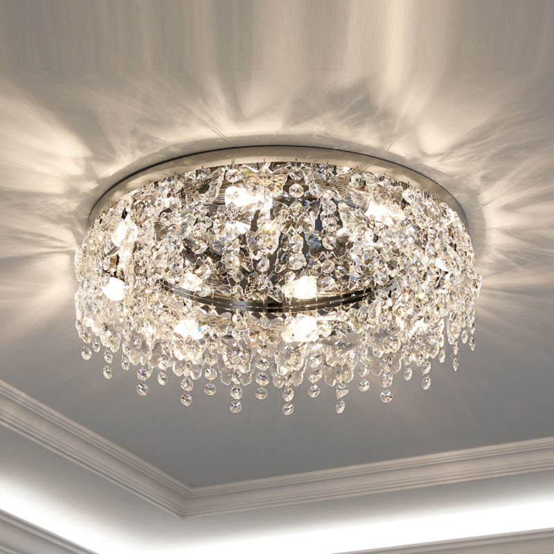Contemporary Flush Light Fixtures Fringed Crystal Flush Mount Lampen in Silber