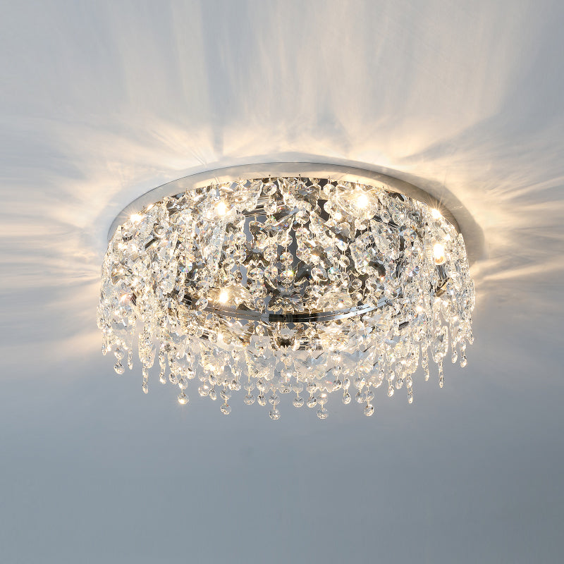 Contemporary Flush Light Fixtures Fringed Crystal Flush Mount Lampen in Silber