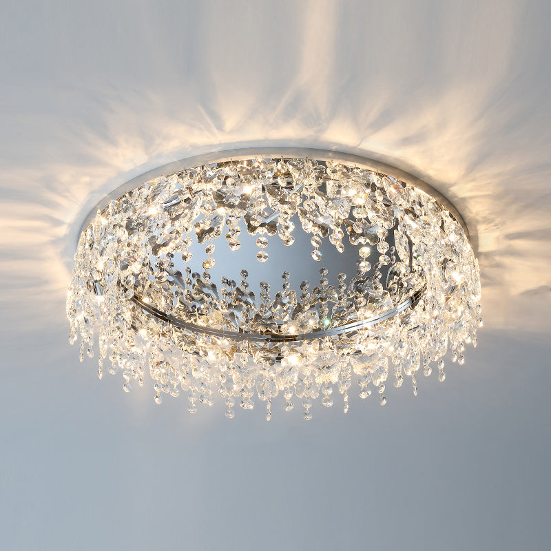 Contemporary Flush Light Fixtures Fringed Crystal Flush Mount Lampen in Silber