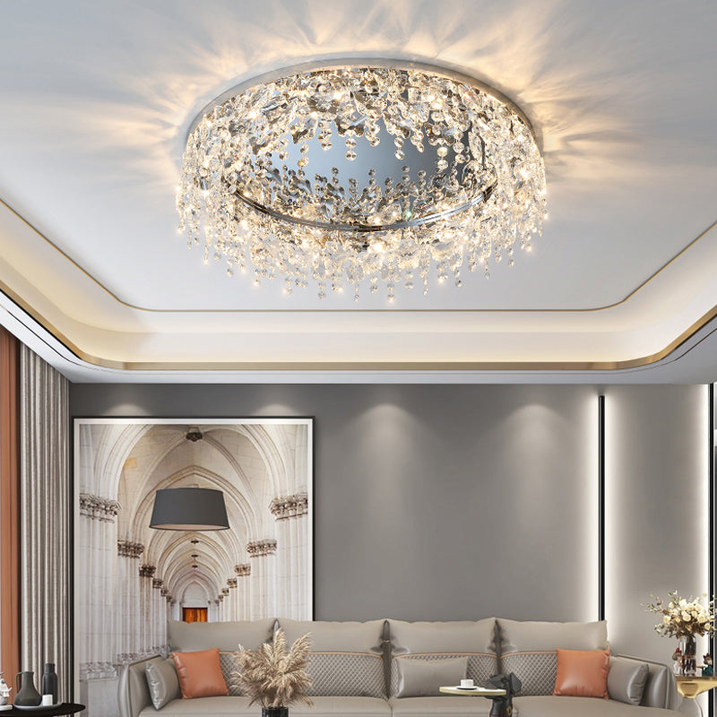 Contemporary Flush Light Fixtures Fringed Crystal Flush Mount Lampen in Silber