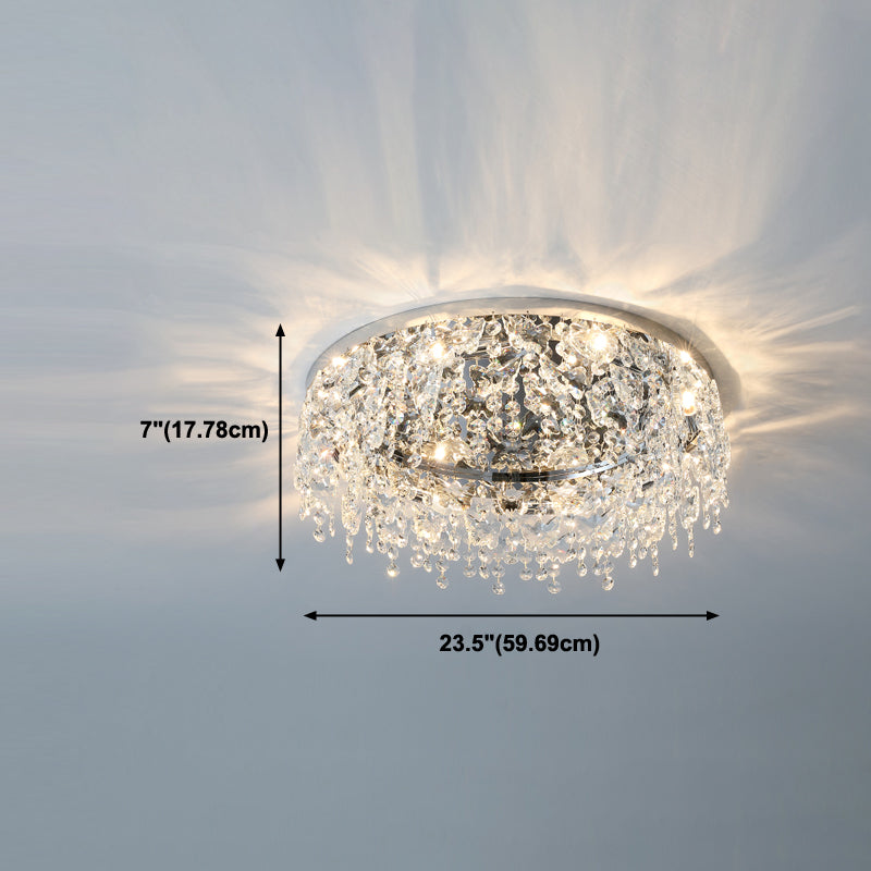 Contemporary Flush Light Fixtures Fringed Crystal Flush Mount Lampen in Silber