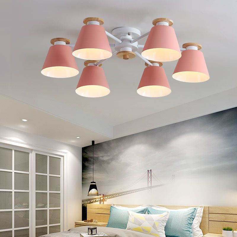 Contemporary Flush Light Fixtures Iron Cone-Shaped Macaron Flush Mount Lamp