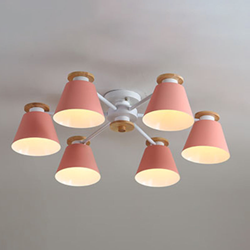Contemporary Flush Light Fixtures Iron Cone-Shaped Macaron Flush Mount Lamp