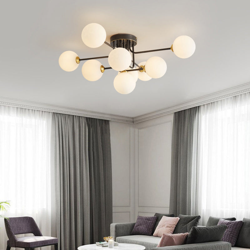 Éclairage de plafond de salon en verre de forme de boule de luminaire monté au plafond simple