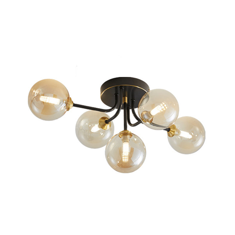 Éclairage de plafond de salon en verre de forme de boule de luminaire monté au plafond simple