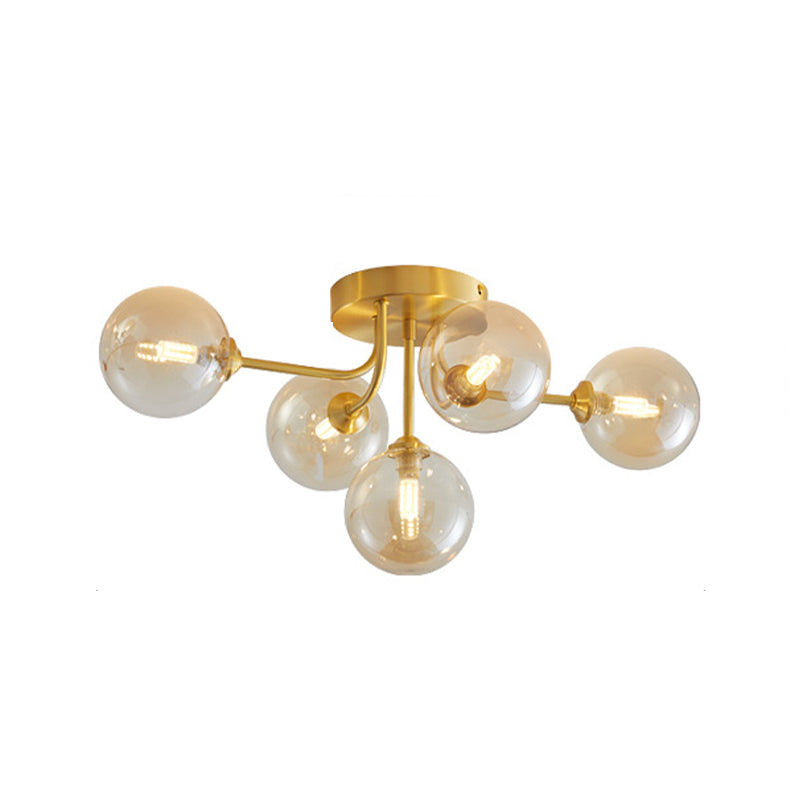 Éclairage de plafond de salon en verre de forme de boule de luminaire monté au plafond simple