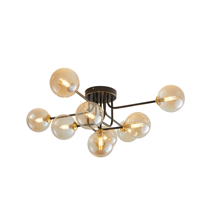 Éclairage de plafond de salon en verre de forme de boule de luminaire monté au plafond simple