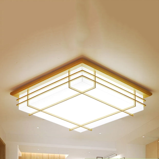 Holz Quadratische Form Flush Deckenleuchte Moderne 1-Licht Flush Mount Beleuchtung in Braun