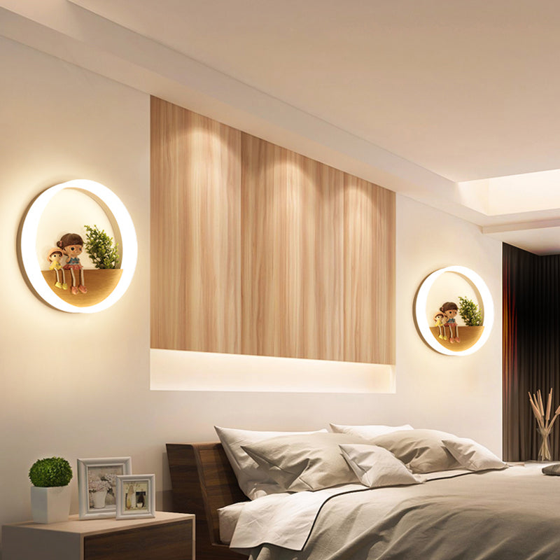 Moderne Stil runde Wandlampen Holz 1 Lichtwandlampen (Dekoration nicht enthalten)