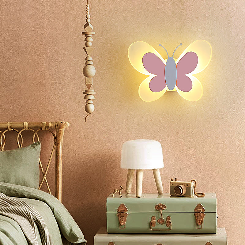 1 Light Butterfly Wall Sconce Modern Style Metal Wall Lighting for Bedroom
