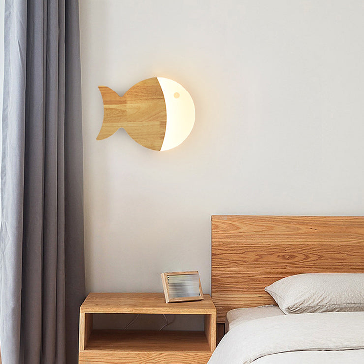 1 application de mur de poisson clair éclairage mural en bois de style moderne pour chambre à coucher