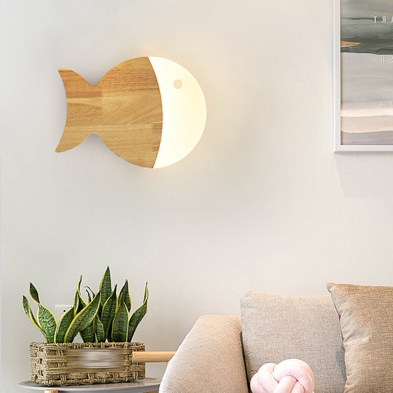 1 application de mur de poisson clair éclairage mural en bois de style moderne pour chambre à coucher