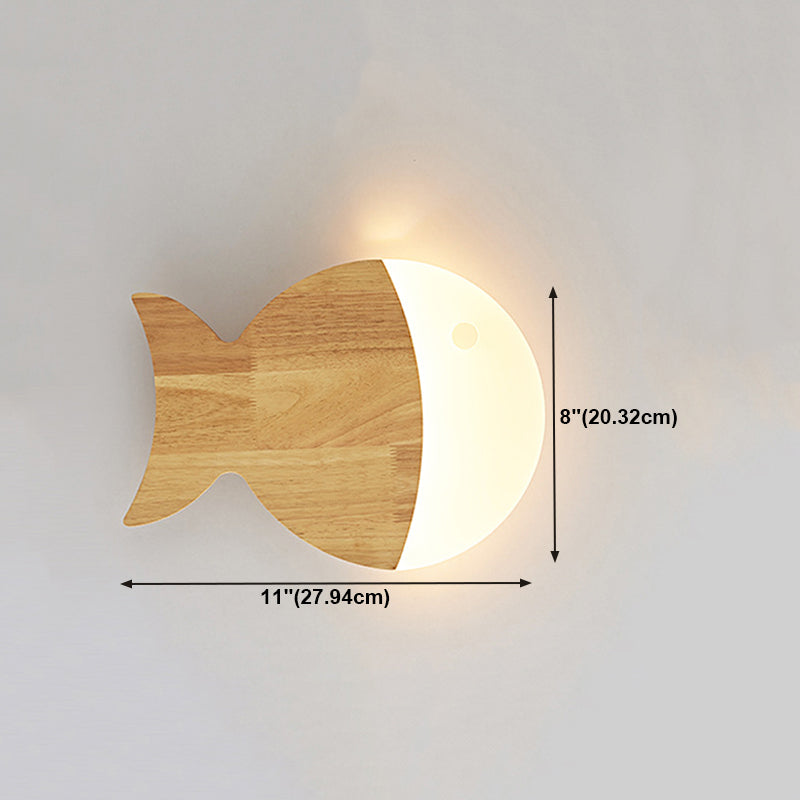 1 application de mur de poisson clair éclairage mural en bois de style moderne pour chambre à coucher