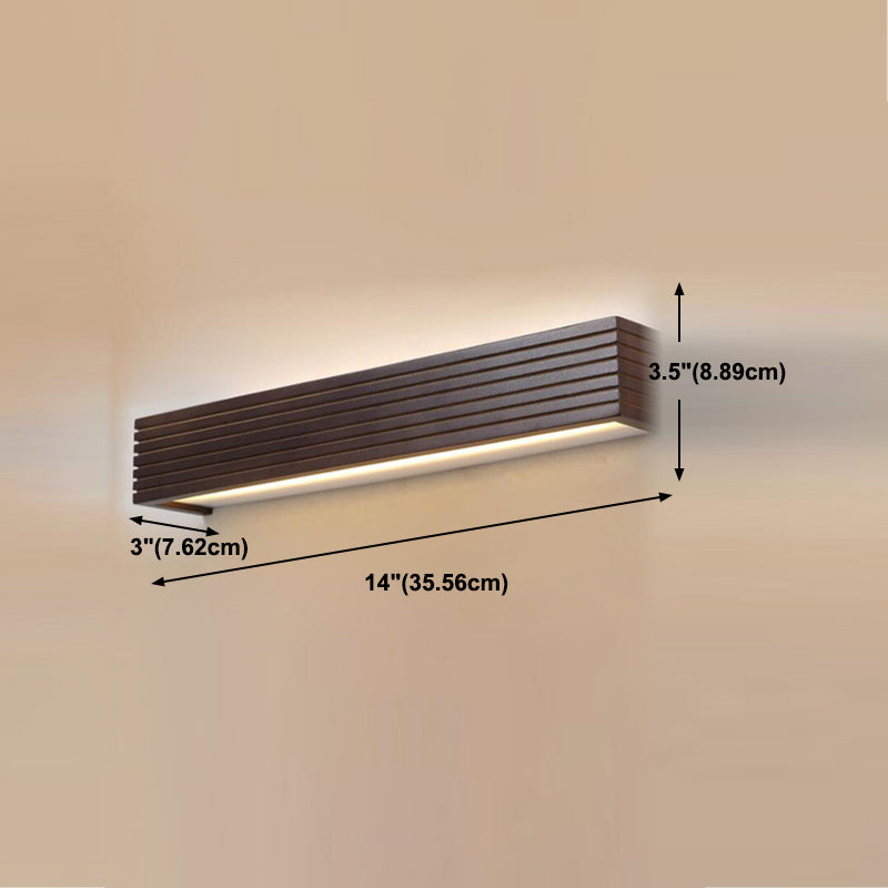 Linear Shade Wood Wall Sconce Modern 1-Light Mirror Wall Lighting Fixtures in Brown
