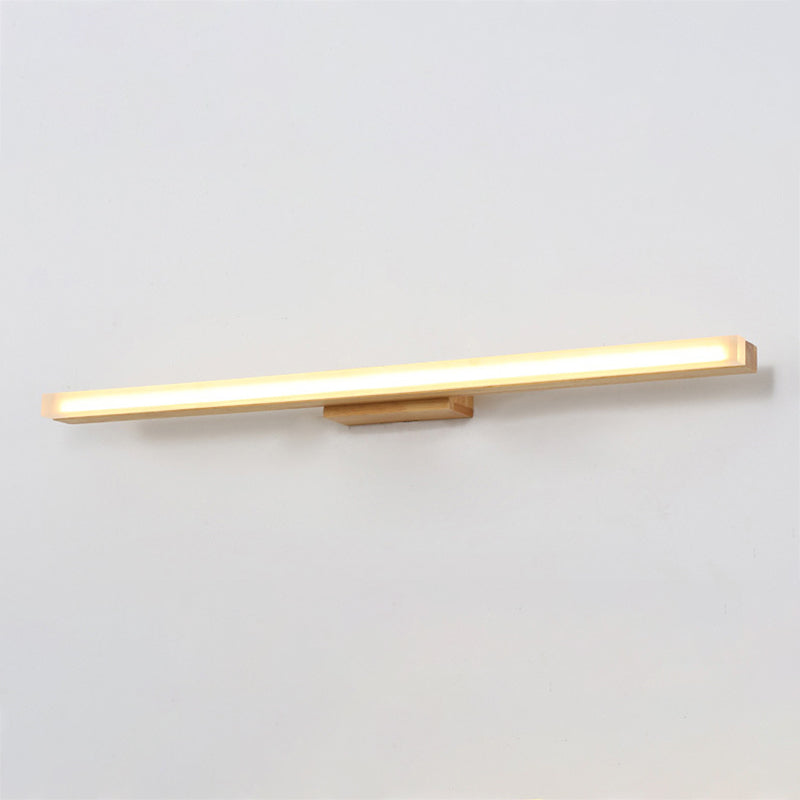 Wood Linear Shade Wall Sconce Modern 1 Light Mirror Wall Lighting Fixtures in Brown