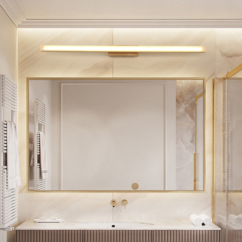 Wood Linear Shade Wall Sconce Modern 1 Light Mirror Wall Lighting Fixtures in Brown