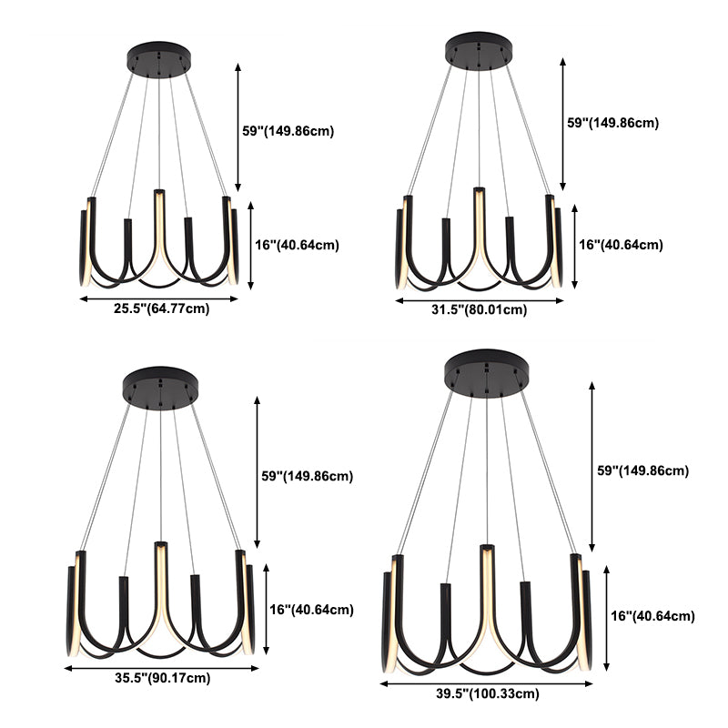 Simple Metal Chandelier Lighting Fixture Black Linear Chandelier Pendant Light for Bedroom