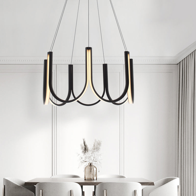 Simple Metal Chandelier Lighting Fixture Black Linear Chandelier Pendant Light for Bedroom