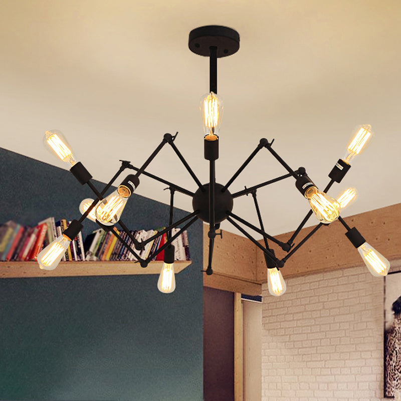 Radial Chandelier Lights Industrial Style Metal Hanging Pendant Lights in Black