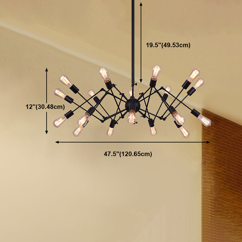 Radial Chandelier Lights Industrial Style Metal Hanging Pendant Lights in Black