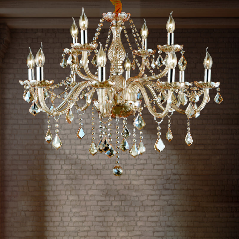 Lumières de lustre unique traditionnelles Crystal suspendues suspendues en or