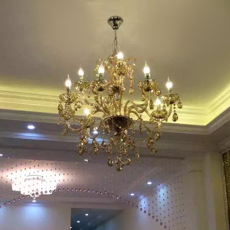 Traditional Unique Chandelier Lights Crystal Hanging Pendant Lights in Gold