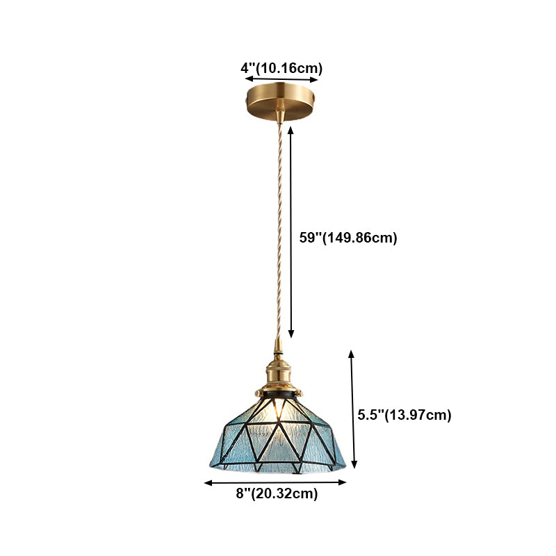 Vintage Glass Pendant Light 1-Light Geometric Ceiling Light Fixture for Hallway