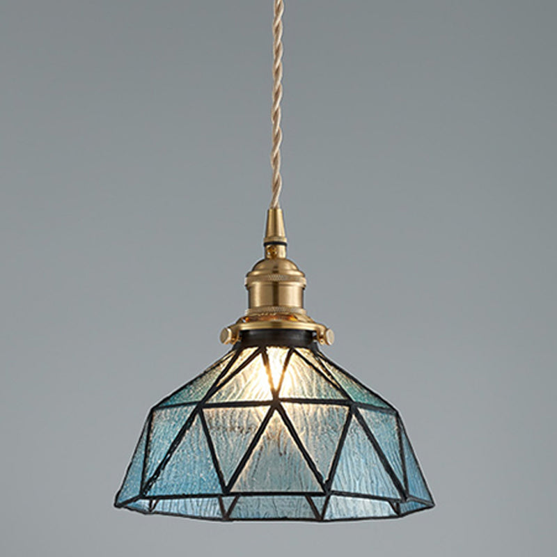Vintage Glass Pendant Light 1-Light Geometric Ceiling Light Fixture for Hallway