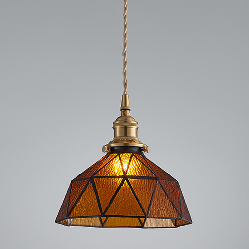 Vintage Glass Pendant Light 1-Light Geometric Ceiling Light Fixture for Hallway