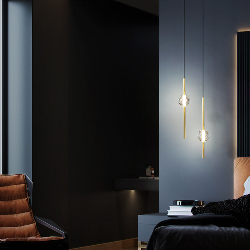 Contemporary Hanging Ceiling Light Linear Crystal Linear Pendant Light for Bedroom